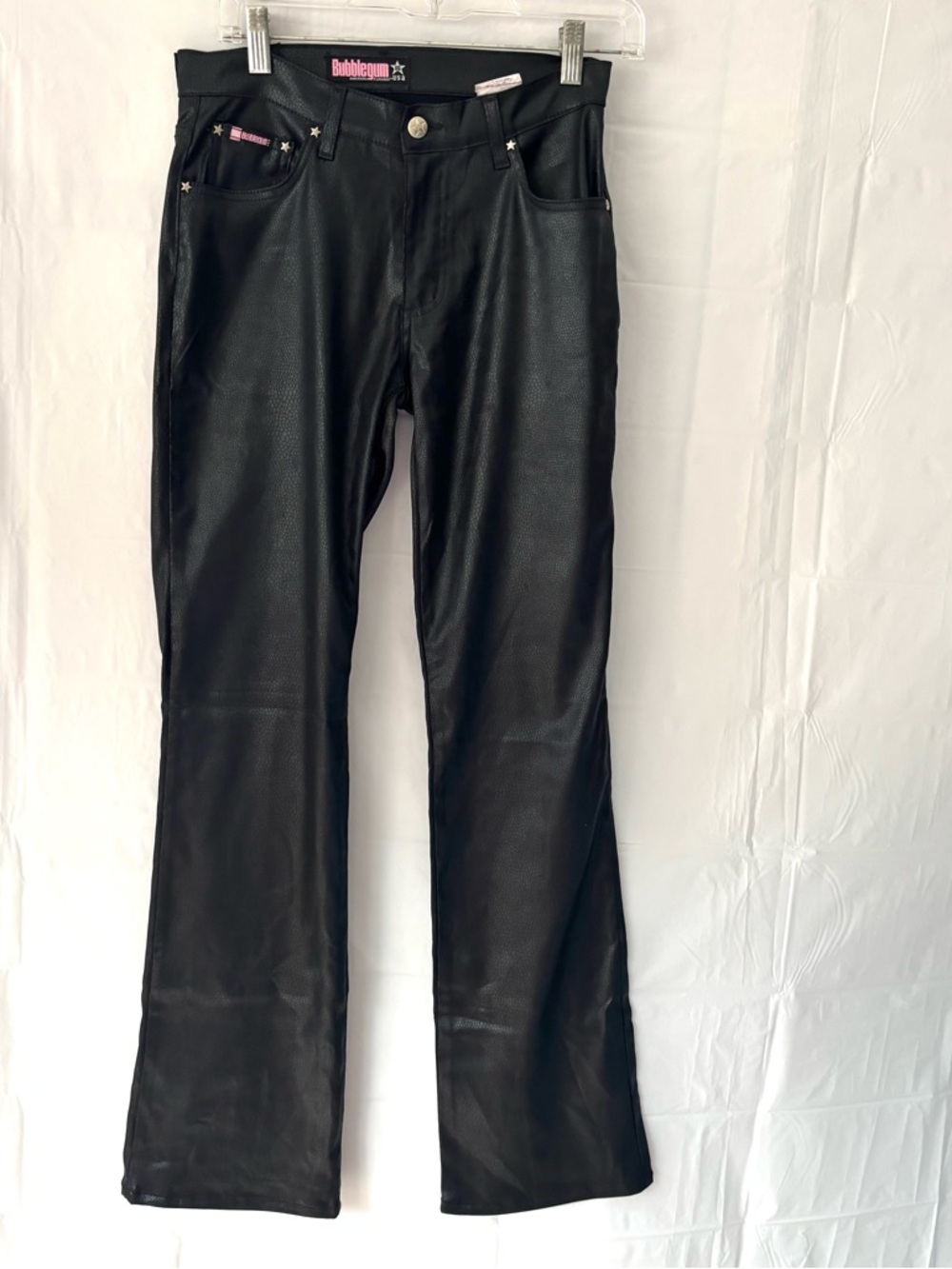 VTG Bubblegum Black Vegan Leather Flare Jeans SZ S 29 inches - Picture 9 of 14